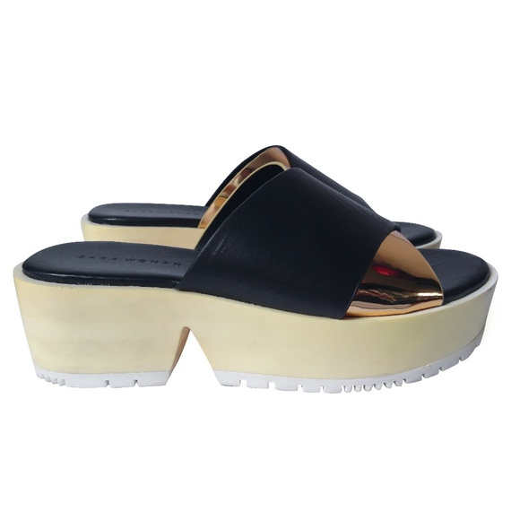 Zara Shoes - ZARA -  Black & Gold Platform Clogs
